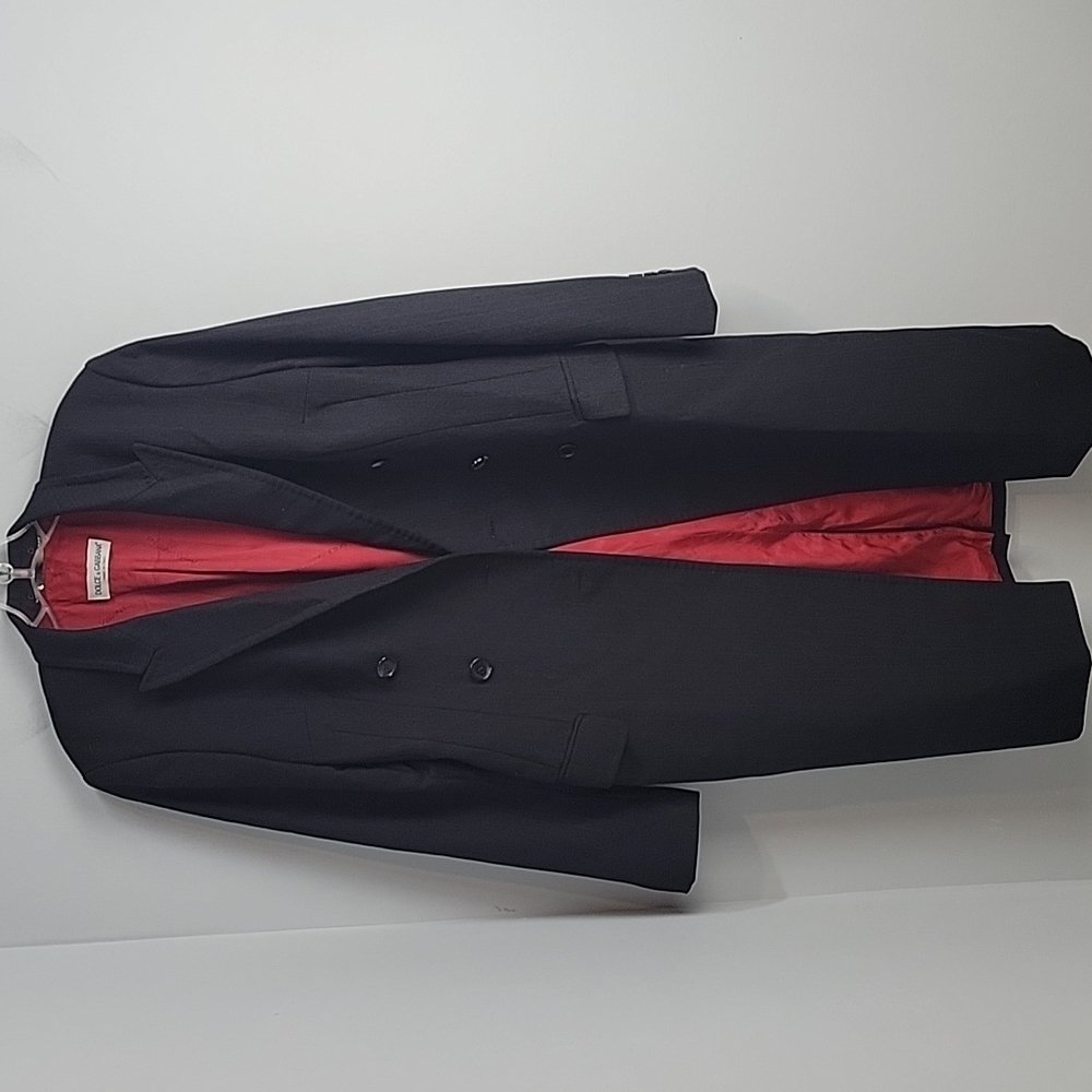 Vintage DOLCE & GABBANA wool trench peacoat gray red stripe